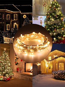 Огонек OG-LDG05 гирлянда LED Белая теплая (3м,2*AA) (УПАКОВКА 10ШТ)